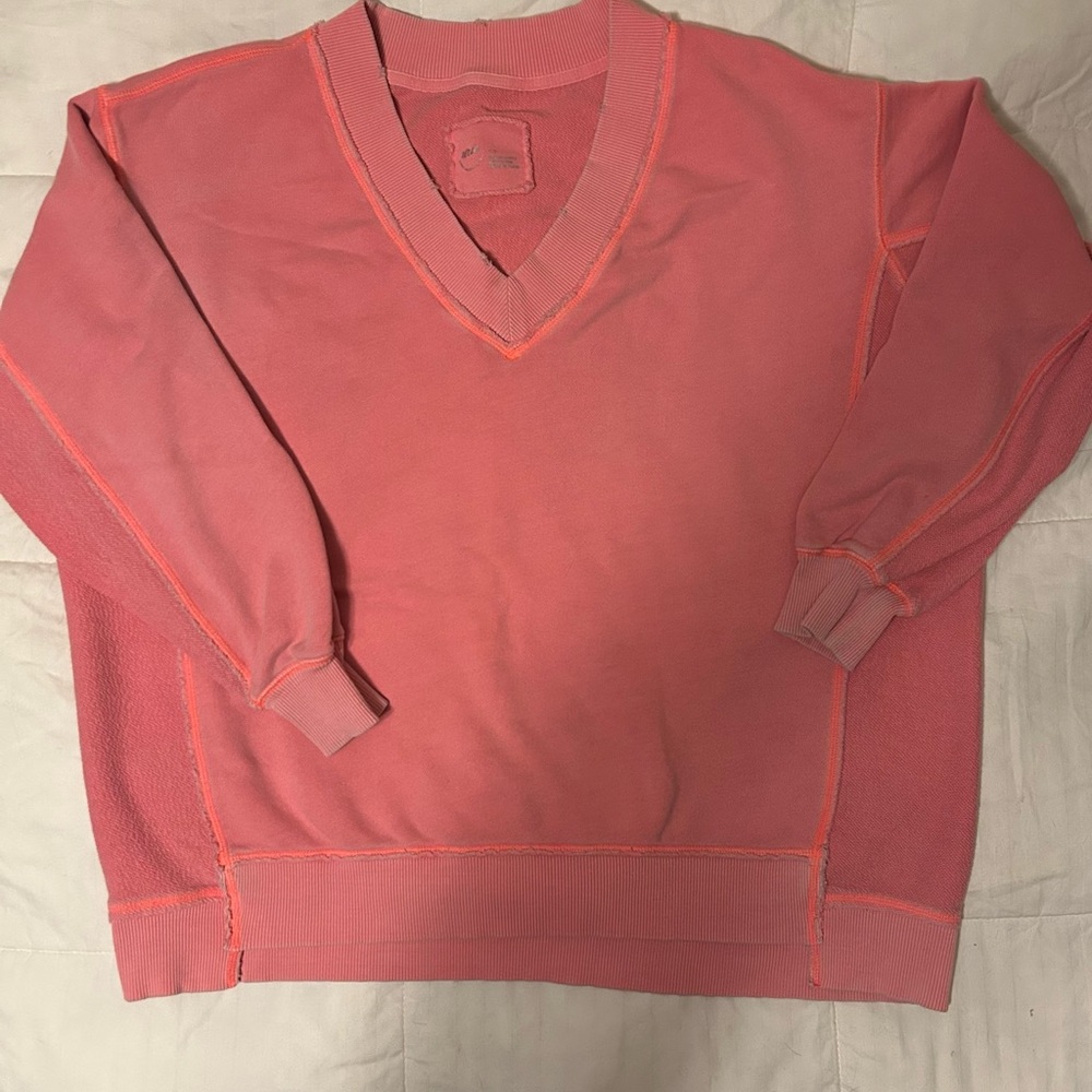 Aerie V-Neck Sweatshirt in Coral—-oversized comfy